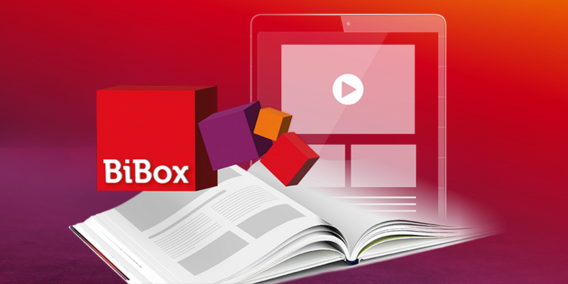 Bibox-Logo in 3D, Buch, Tablet